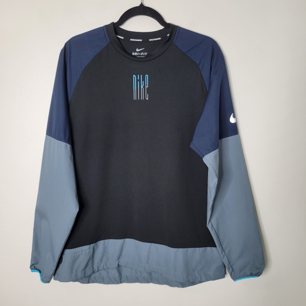 Nike Men’s Long Sleeve Colorblock Dri-FIT Pullover — Black, Navy & Gray